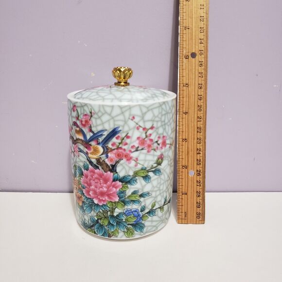 Asian Porcelain Ceramic Tea Bag / Trinket Canister Home Decor 5"×3.5" - Picture 9 of 10